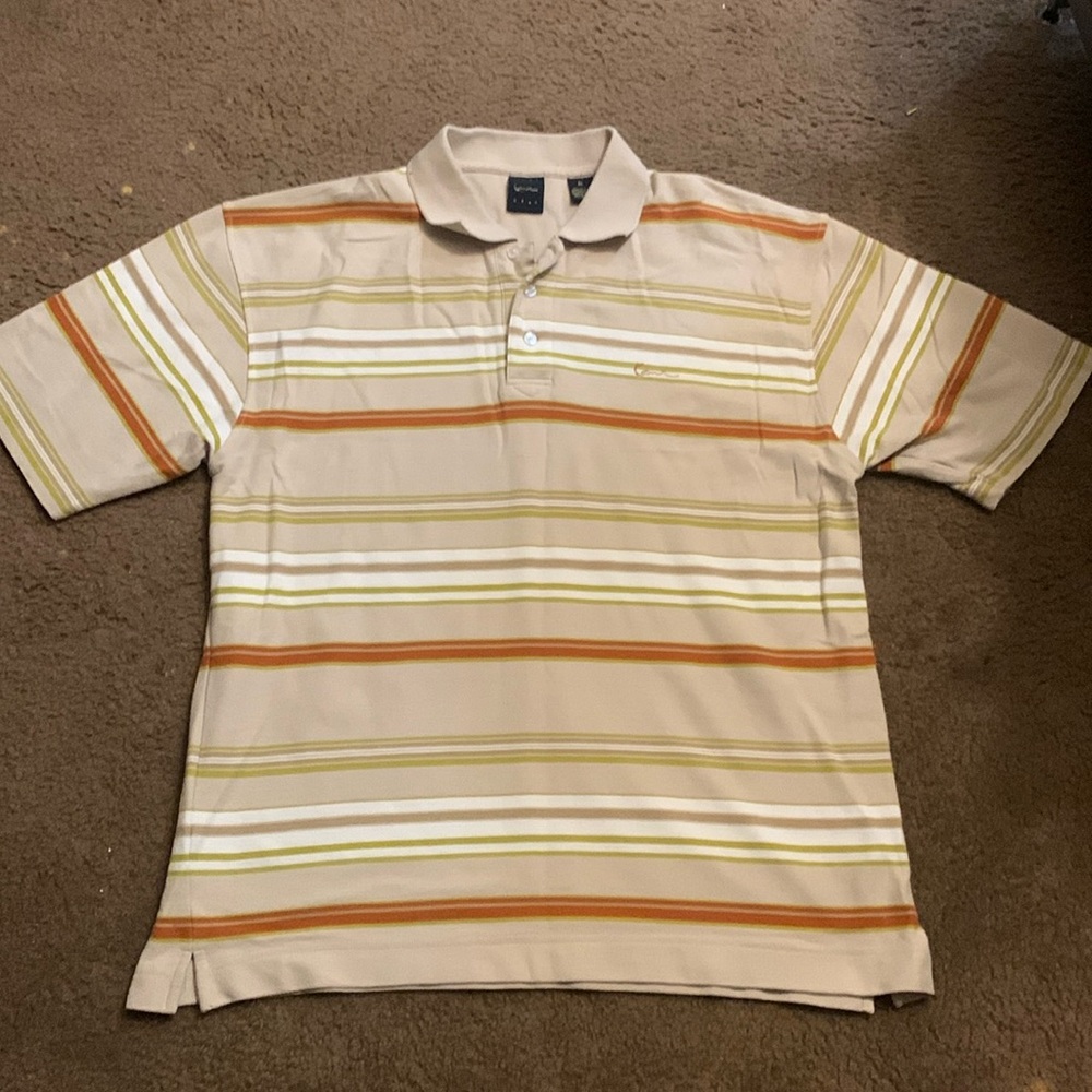 Vintage Karl Kani Shirt Mens XL Brown Polo Striped Gold 90s Casual Short Sleeve